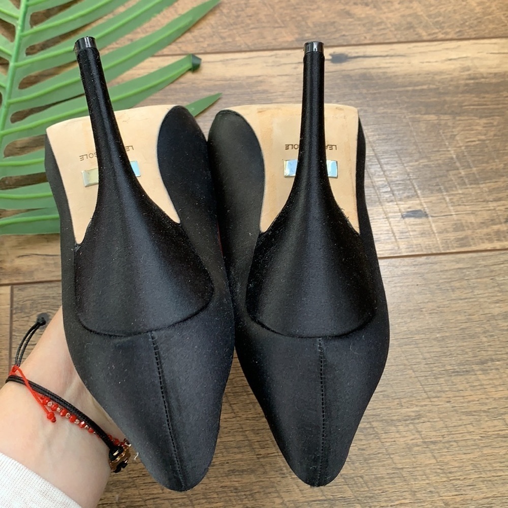 Badgley Mischka Satin Pettal Peep Toe Black Bridal Pump Heel sz 7 - Picture 4 of 6